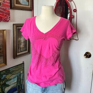 lol vintage hot pink bedazzled heart short sleeve shirt